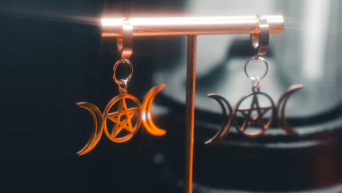 Large Triple Moon Goddess Earrings (Gold)