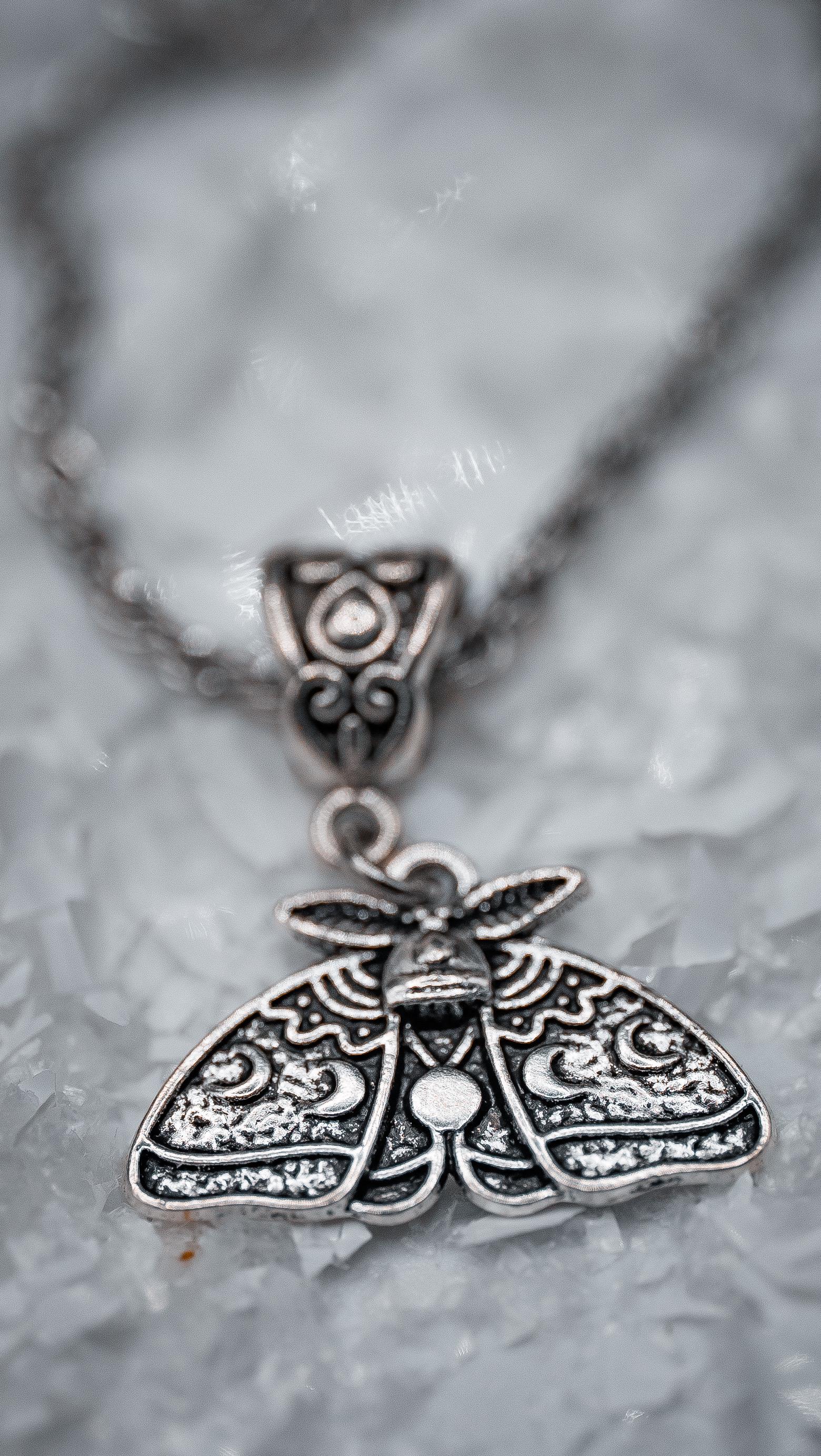 Moon Phases Moth Necklace