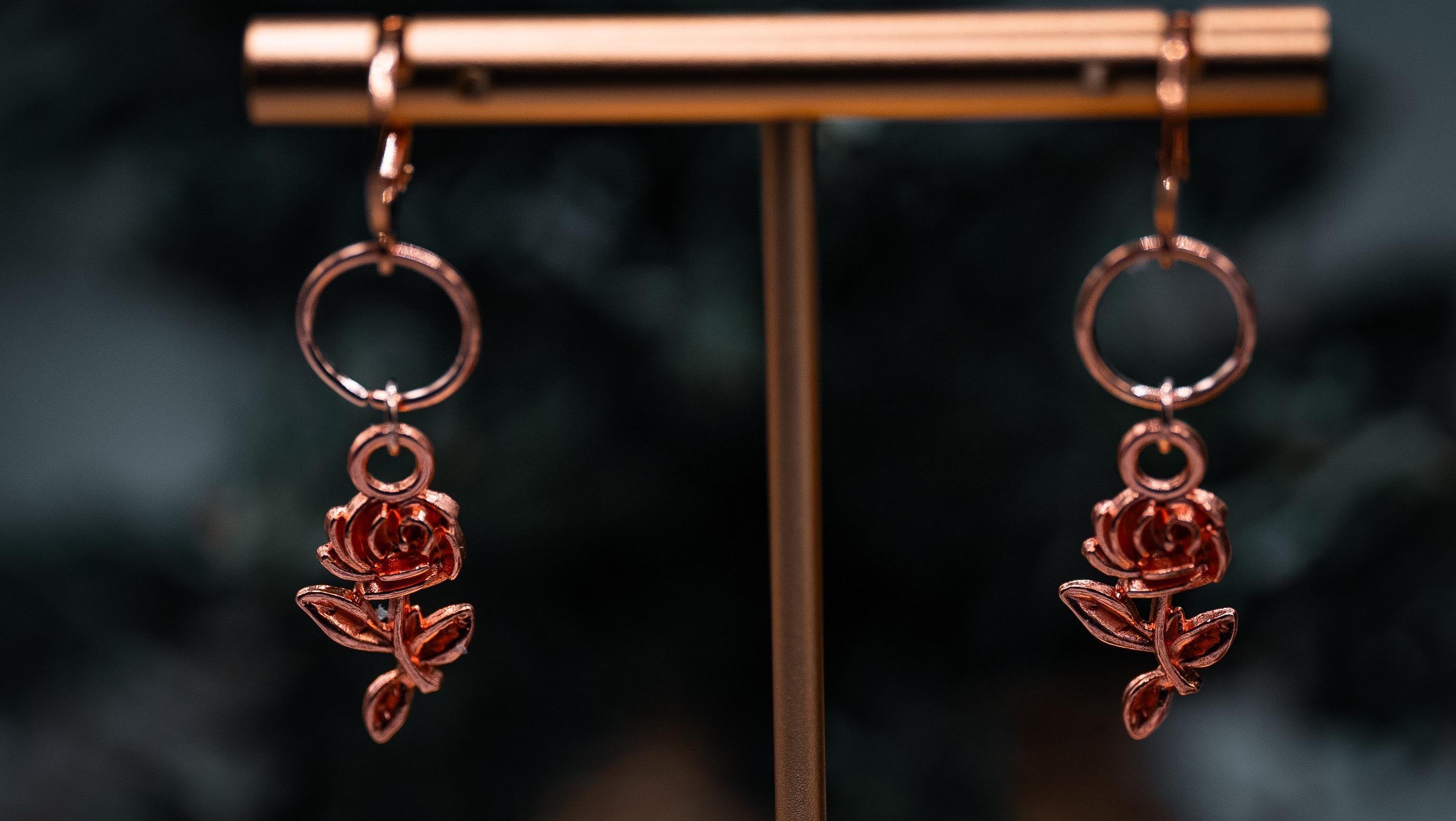Rose Stem Earrings (Rose Gold)
