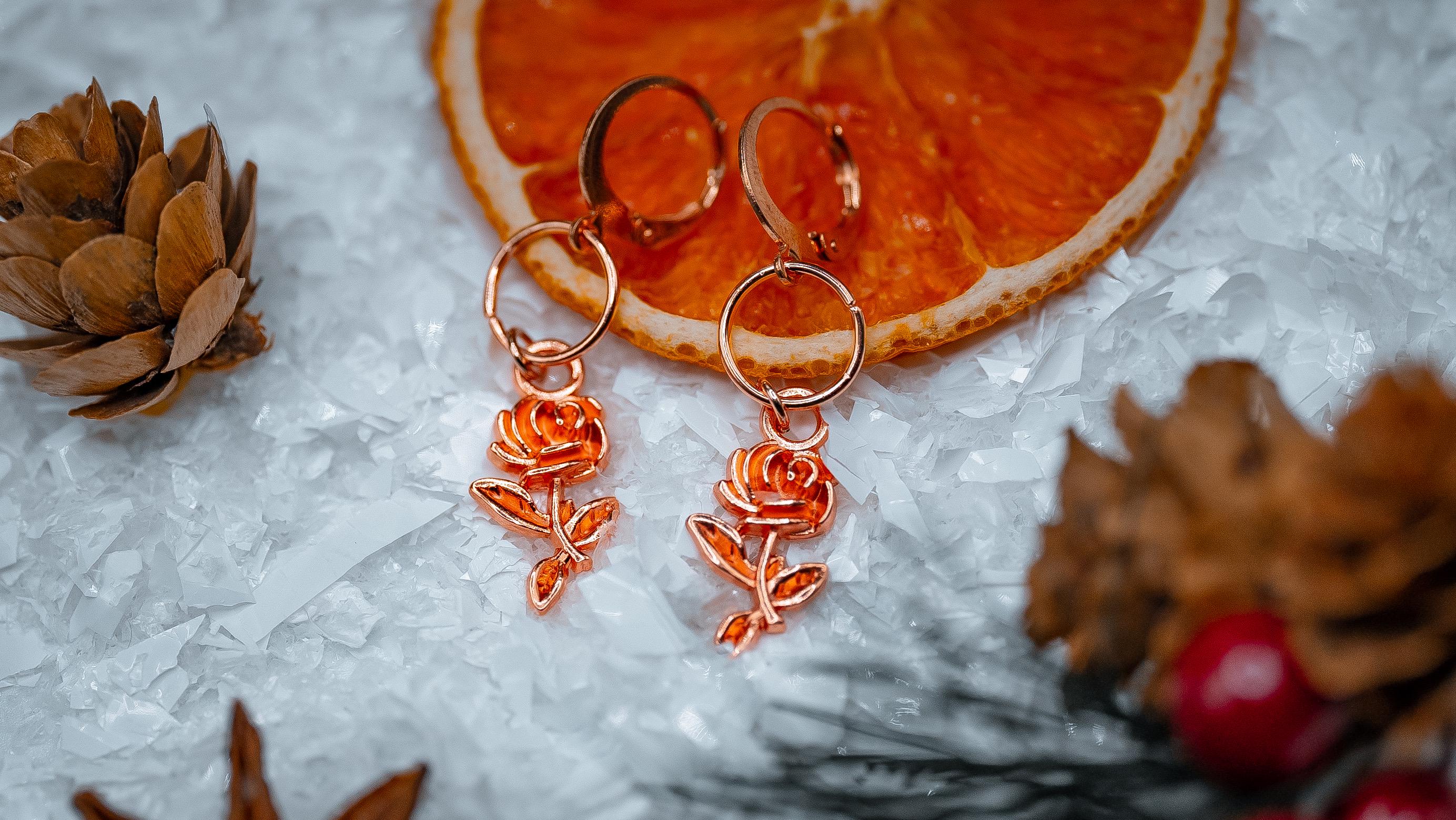 Rose Stem Earrings (Rose Gold)
