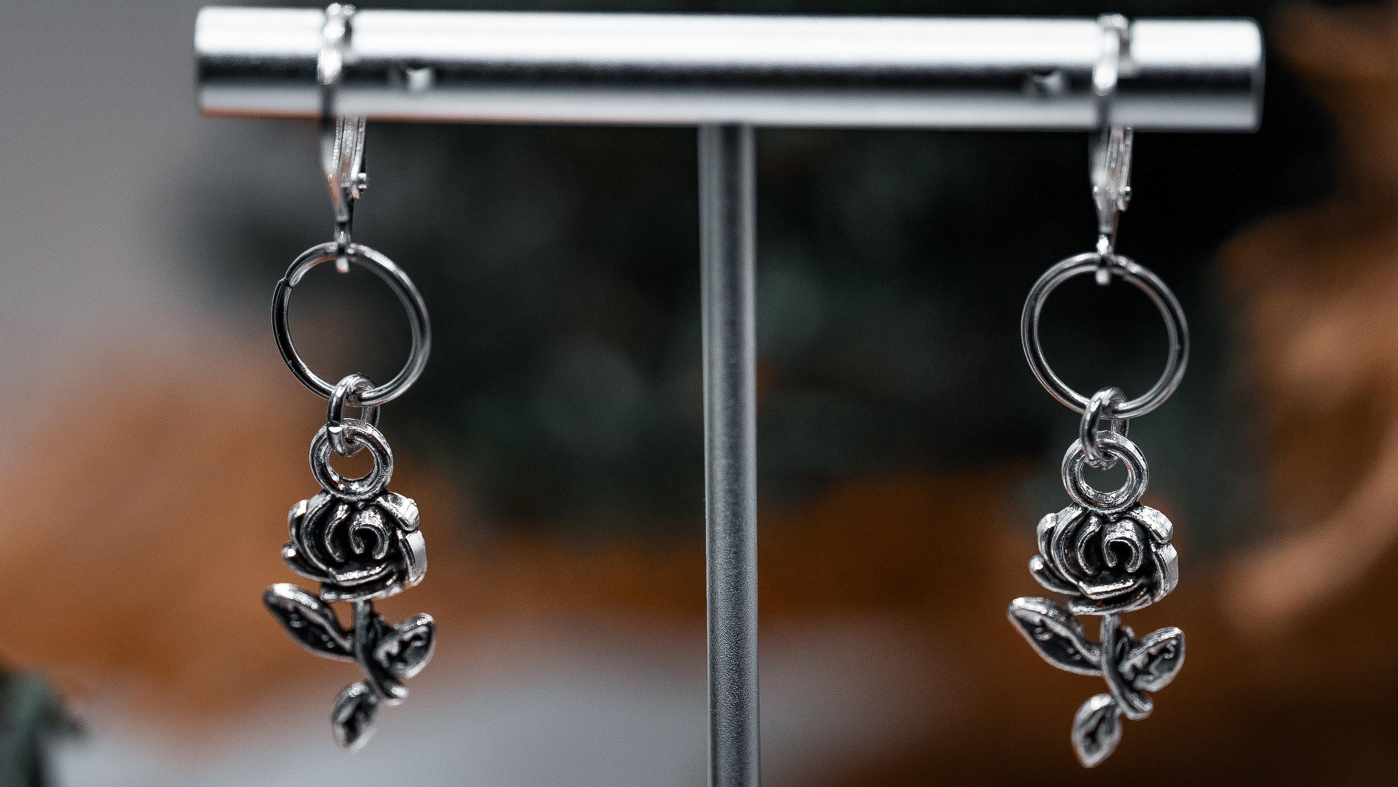 Rose Stem Earrings (Silver)