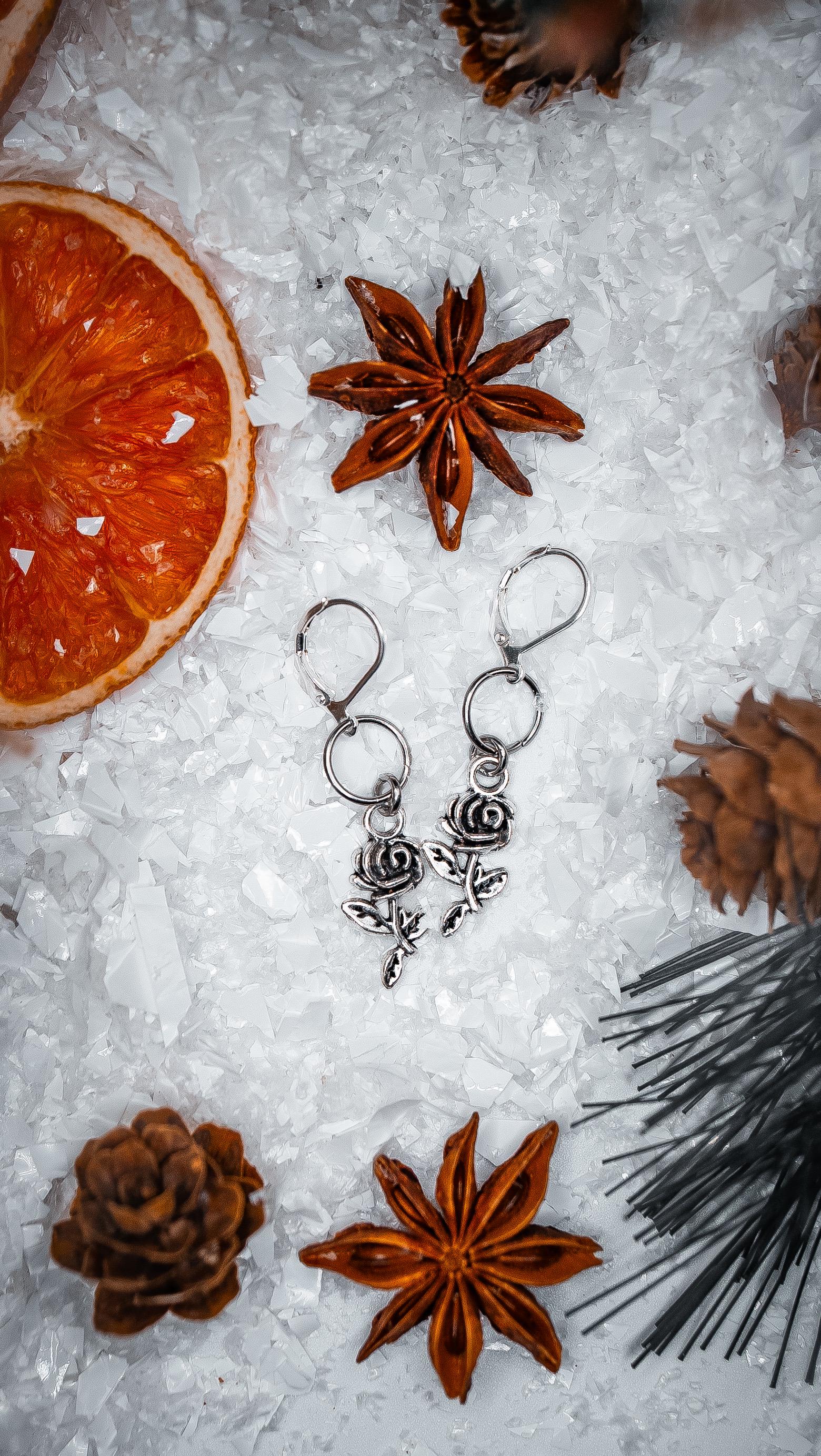 Rose Stem Earrings (Silver)