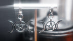 Large Triple Moon Goddess Earrings (Silver)