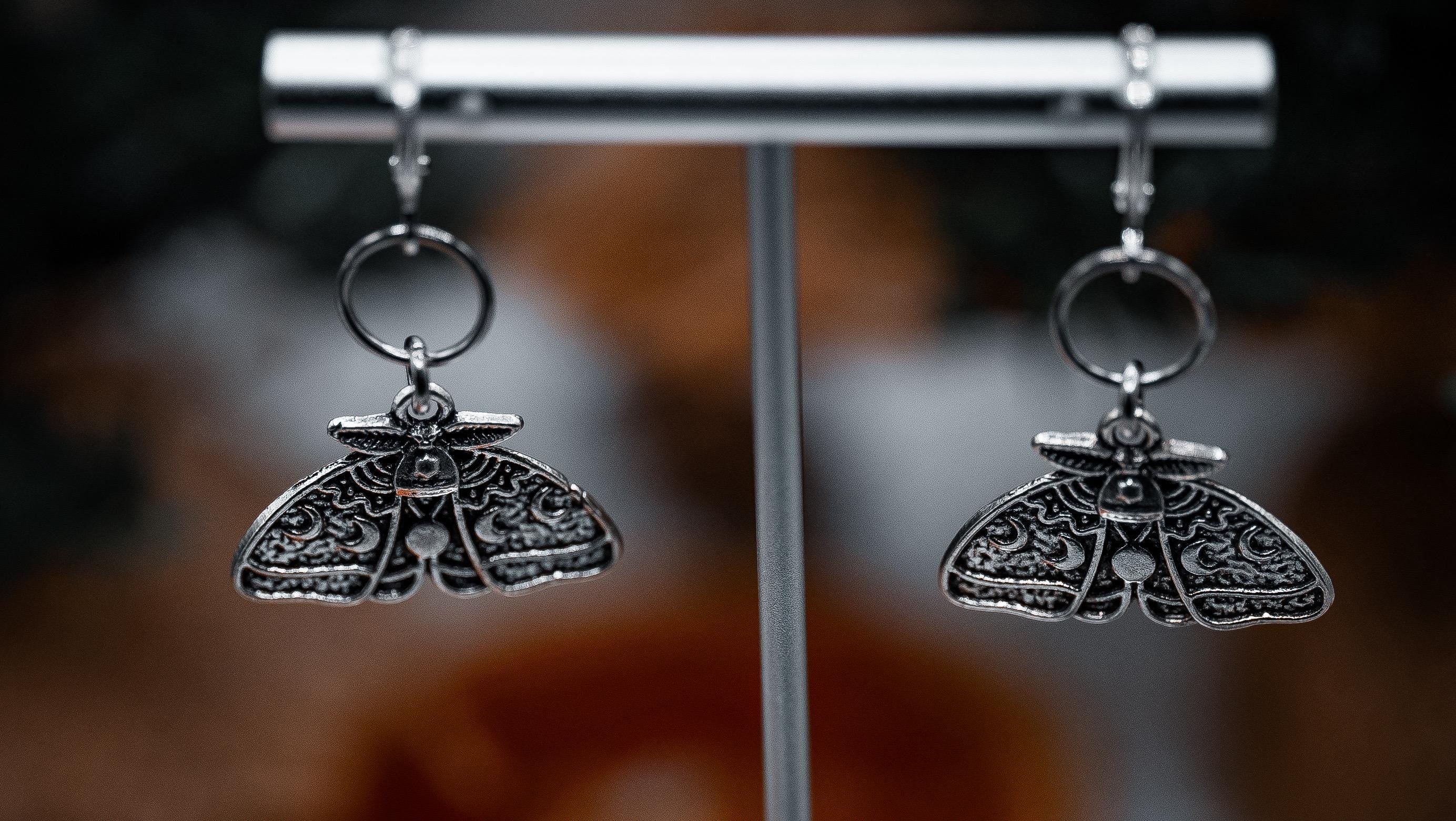 Moon Phases Moth Earrings