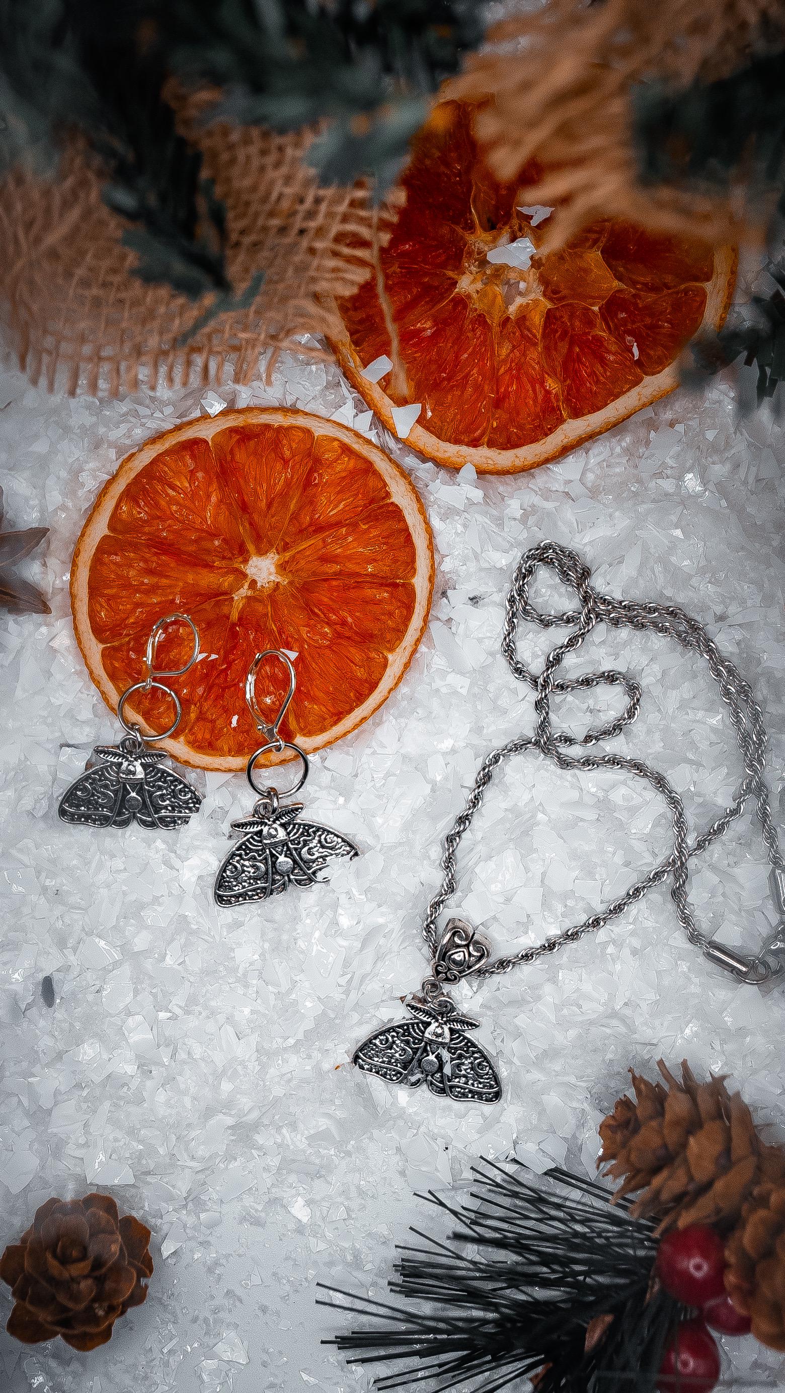 Moon Phases Moth Earrings