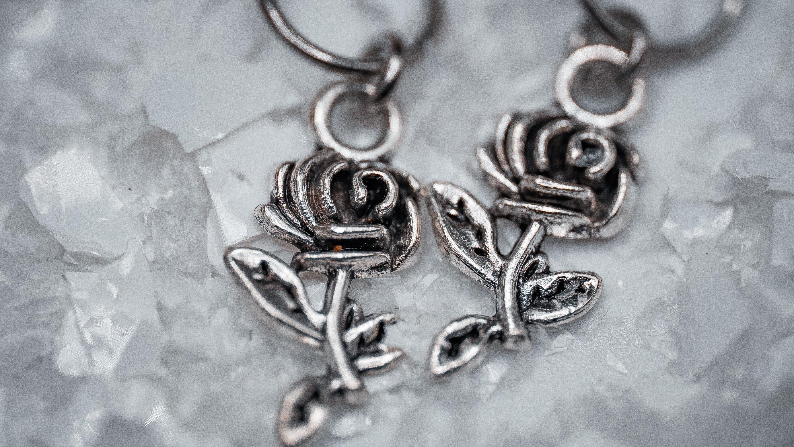 Rose Stem Earrings (Silver)
