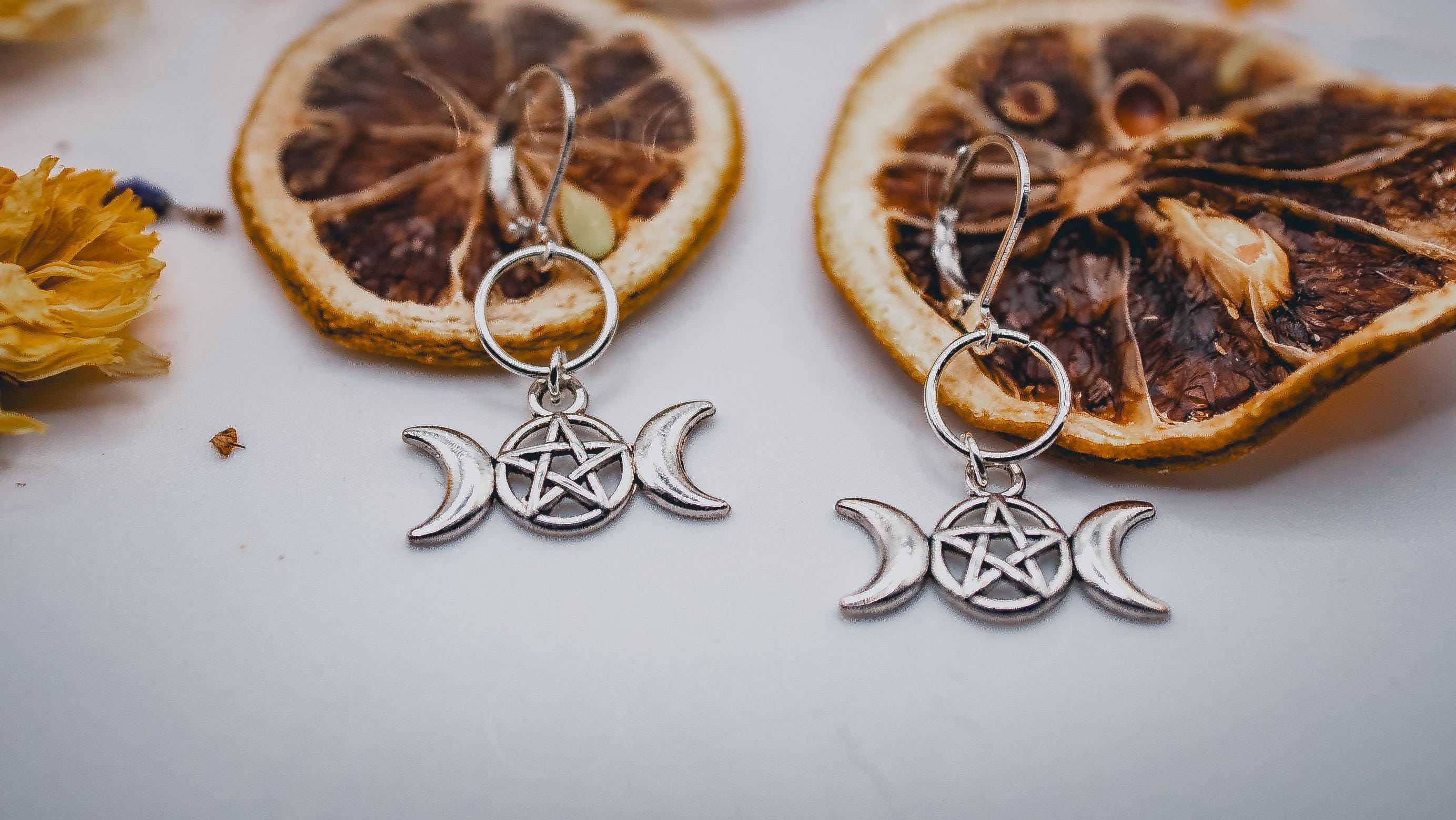 Small Triple Moon Goddess Earrings (Silver)