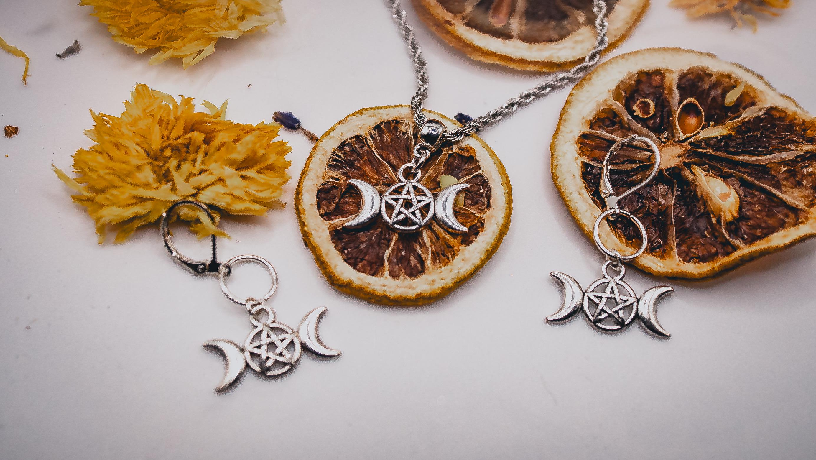 Small Triple Moon Goddess Earrings (Silver)