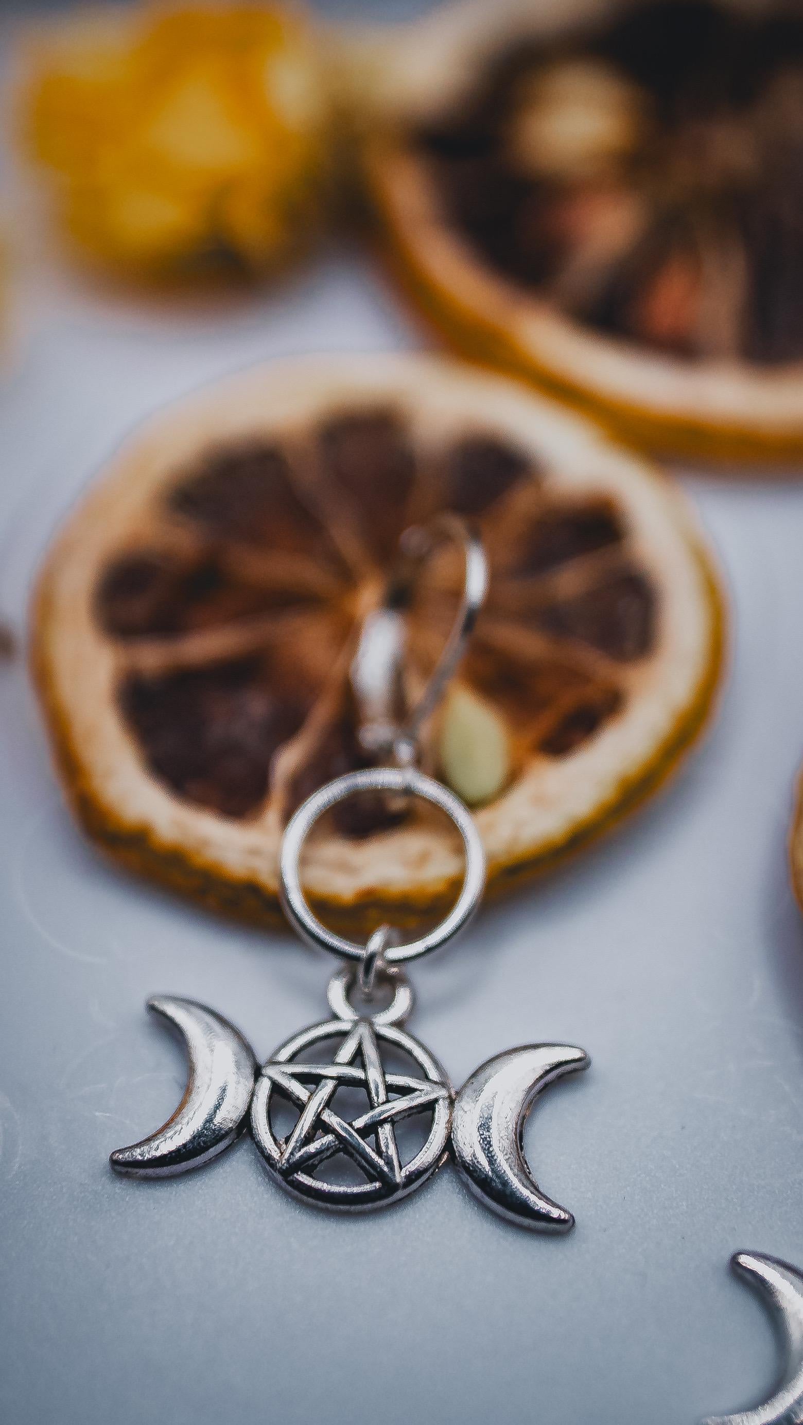 Small Triple Moon Goddess Earrings (Silver)